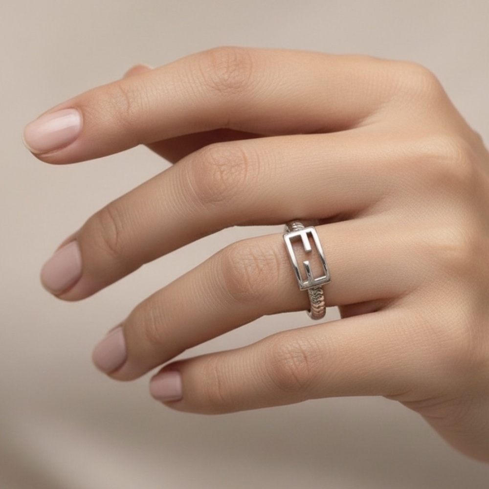 Fendi Silver Baguette Ring-New Size 5.5
